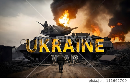 AI-generated content. Ukraine War: Tank Amidst the Chaos AI Generated 111662709