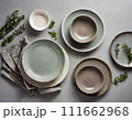 Empty plates on table flat lay. ai generated 111662968