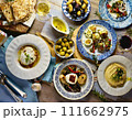 mediterranean, food. table setting with antipasti .ai generated 111662975