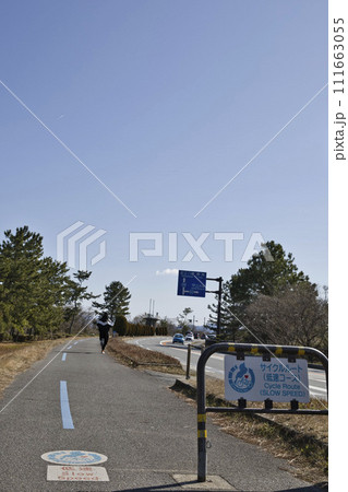 ビワイチ路面標識とサイクリングロードと青空　1 111663055
