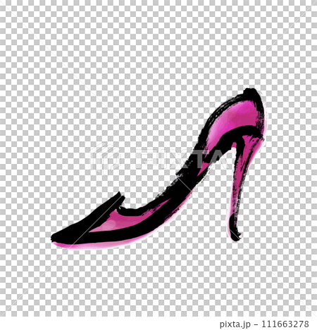 ピンクのハイヒールの手描きイラスト 111663278