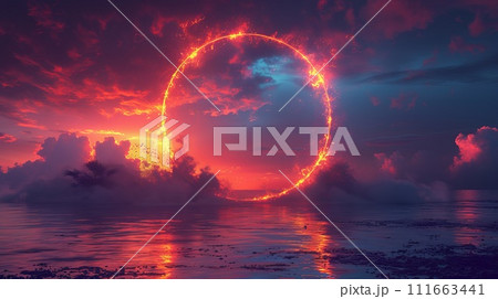 Futuristic city background with neon lights. 111663441