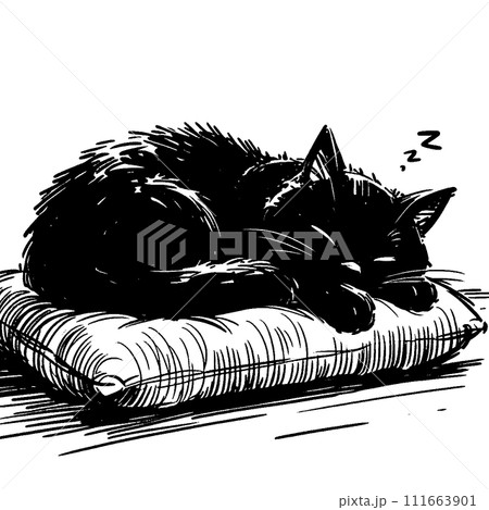 寝ている黒猫のイラスト素材 [111663901] - PIXTA