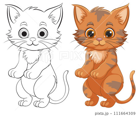 Cute Cartoon Kittens in Color and Outline Cute Cartoon Kittens in Color and Outline 111664309