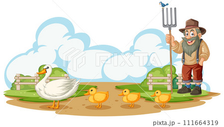 Happy Farmer with Ducks in Park 111664319