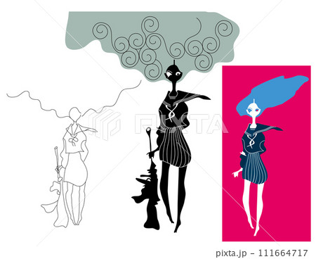 マシンガンを持つ学生服のティーンズ。 何か不満を持ち、反抗的な抽象的イメージを表すイラスト。シンプル マシンガンを持つ学生服のティーンズ。 何か不満を持ち、反抗的な抽象的イメージを表すイラスト。シンプル 111664717