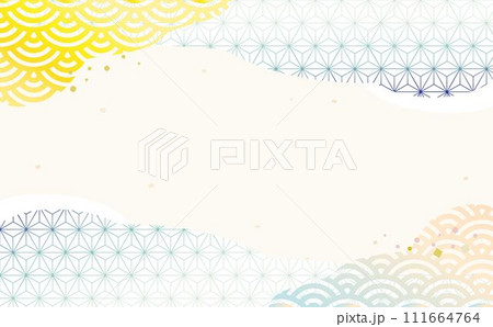 爽やかな青海波と麻の葉の和モダン背景 111664764