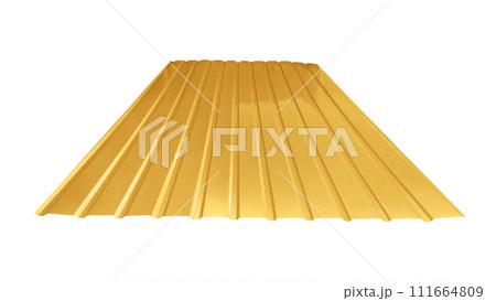Roof wave ripple profile metal sheet colored wooden texture isolated on white background 111664809