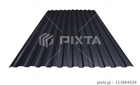 Roof wave ripple profile metal sheet colored wooden texture isolated on white background 111664839