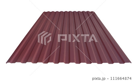 Roof wave ripple profile metal sheet colored wooden texture isolated on white background 111664874
