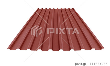 Roof wave ripple profile metal sheet colored wooden texture isolated on white background Roof wave ripple profile metal sheet colored wooden texture isolated on white background 111664927