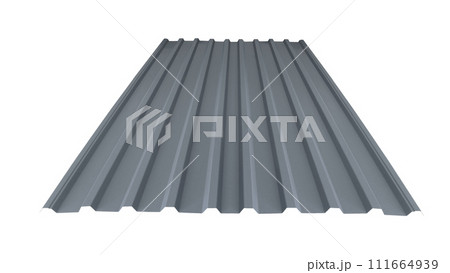 Roof wave ripple profile metal sheet colored wooden texture isolated on white background 111664939