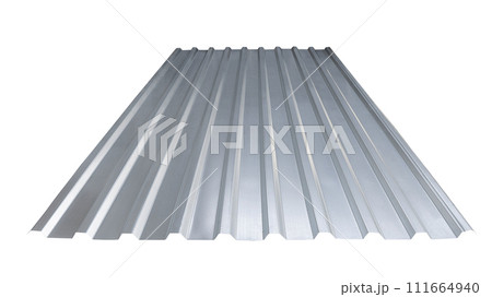 Roof wave ripple profile metal sheet colored wooden texture isolated on white background Roof wave ripple profile metal sheet colored wooden texture isolated on white background 111664940