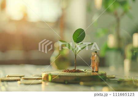 新芽と共にお金を育てる人（3D） 111665123