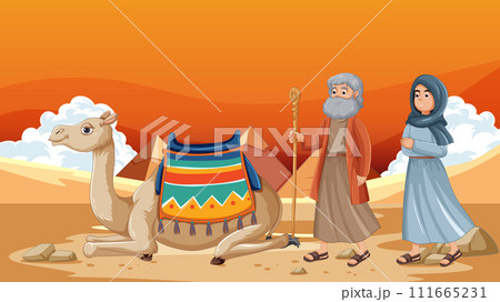 Desert Journey with Camel and Travelers 111665231