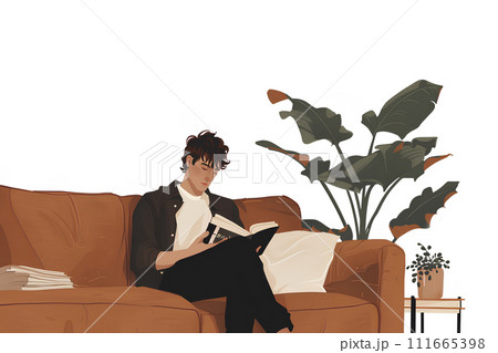 リビングで読書する男性 リビングで読書する男性 111665398