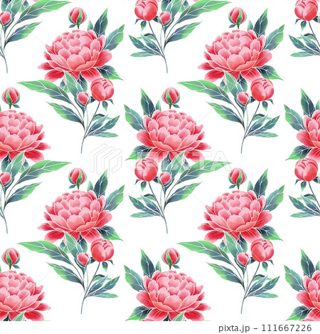 Peonies seamless floral pattern. Oriental style vintage flowers. Peonies seamless floral pattern. Oriental style vintage flowers. 111667226