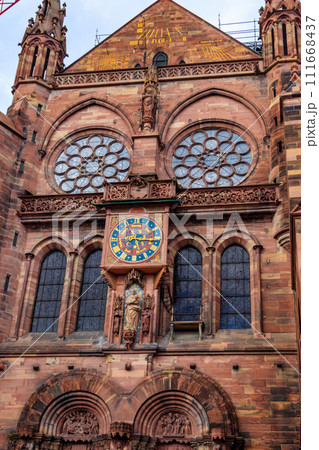 Astronomic clock on the outside of Strasbourg Cathedral or the Cathedral of Our Lady of Strasbourg in Strasbourg, France Astronomic clock on the outside of Strasbourg Cathedral or the Cathedral of Our Lady of Strasbourg in Strasbourg, France 111668437