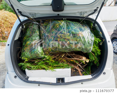 枝をたくさん積んだ軽自動車 枝をたくさん積んだ軽自動車 111670377