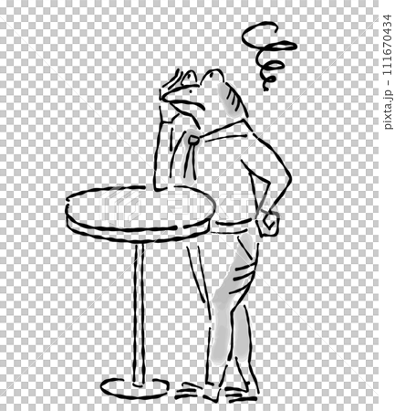 An anthropomorphic illustration of a frog with a Japanese painting (ink painting) touch - Worry 111670434