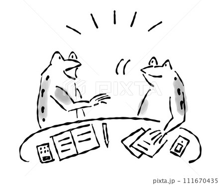 日本画（水墨画）タッチのカエルの擬人化したイラスト- 会議をする 111670435