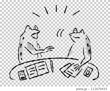 日本画（水墨画）タッチのカエルの擬人化したイラスト- 会議をする 111670435