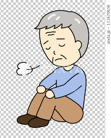 一位患有憂鬱症的老人坐在體育館裡嘆息 111670636