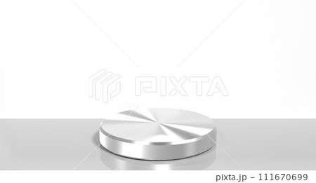 Silver podium in geometric shape for winner and product display. Silver podium for product presentation. 3D rendering illustration Silver podium in geometric shape for winner and product display. Silver podium for product presentation. 3D rendering illustration 111670699