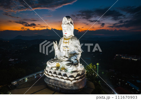 Aerial view of Wat Huay Pla Kang: Goddess of Mercy, in Chiang Rai, Thailand Aerial view of Wat Huay Pla Kang: Goddess of Mercy, in Chiang Rai, Thailand 111670903