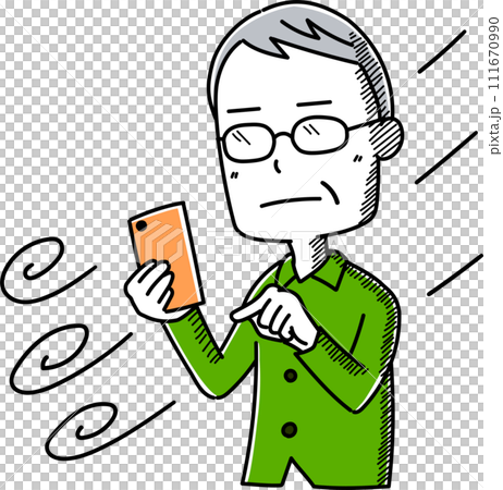 Pose 5 of an elderly man holding a smartphone 111670990