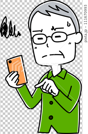 Pose of an elderly man holding a smartphone 2 111670993