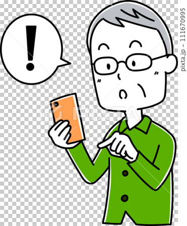 Pose of an elderly man holding a smartphone 1 Pose of an elderly man holding a smartphone 1 111670995