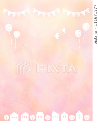 水彩風　春の街並み 白いシルエット 111671577