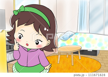 部屋を見回す女の子のイラスト素材 [111671828] - PIXTA