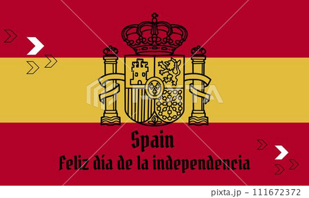 Spain national day banner for independence day anniversary. Flag of Spain with modern geometric retro abstract design.  111672372