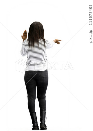 A woman, on a white background, in full height A woman, on a white background, in full height 111672403