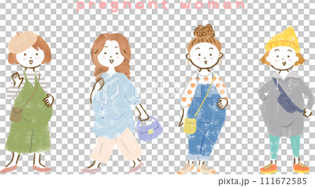 Hand-drawn illustration set of stylish pregnant women Hand-drawn illustration set of stylish pregnant women 111672585