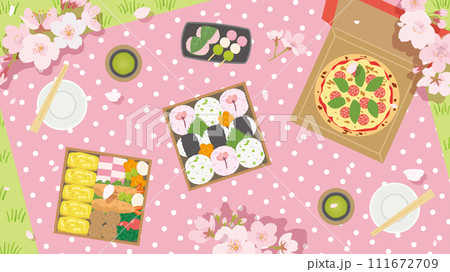 お花見の風景　お花見弁当（フルHD 16:9サイズ） 111672709