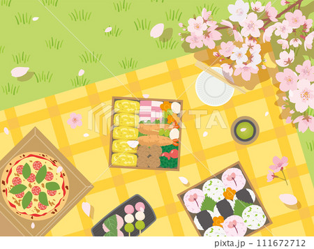 お花見の風景　お花見弁当 111672712