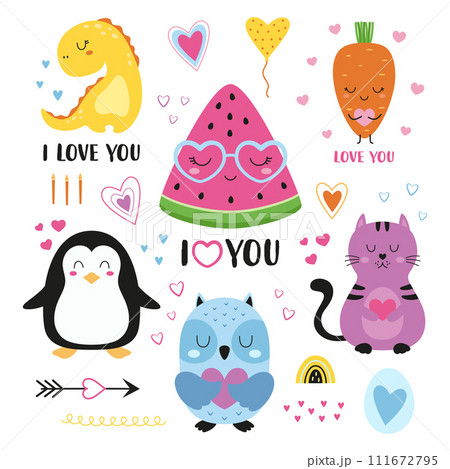 cartoon set for valentines day 111672795