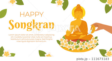Songkran, Bathing the Buddha statue, blessing holy water and pay respect for traditions. Thailand New Year. Vector background in flat style for celebrating Songkran, Bathing the Buddha statue, blessing holy water and pay respect for traditions. Thailand New Year. Vector background in flat style for celebrating 111673183