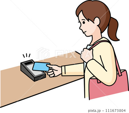 キャッシュレス決済をする女性 111673804