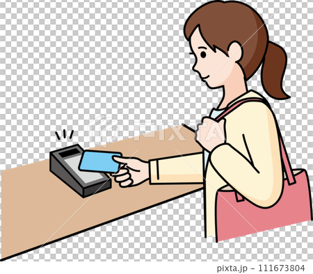 キャッシュレス決済をする女性 111673804
