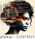 double exposure of woman and city 111673915