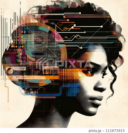 double exposure of woman and city 111673915