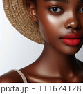 beautiful african woman with red lips and hat 111674128