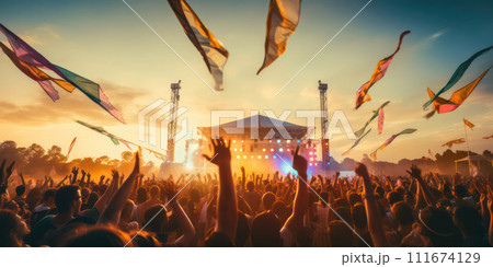 AI-generated content. Rock Concert: Electrifying Music, Euphoric Crowd, Dynamic Stage Show 111674129