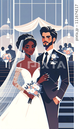 illustration of happy wedding couple 111674217