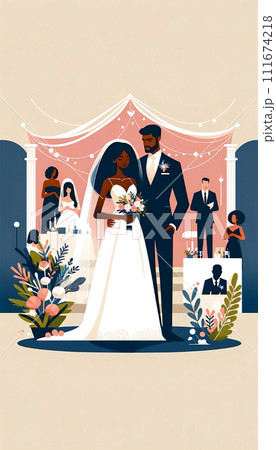 wedding African couple, bride and groom with flowers 111674218