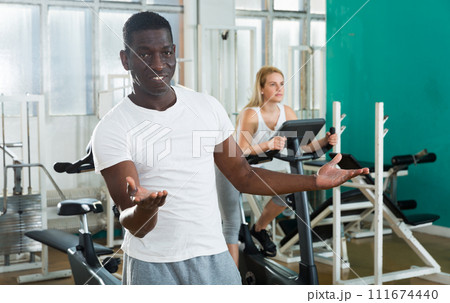 Cheerful African man at gym 111674440